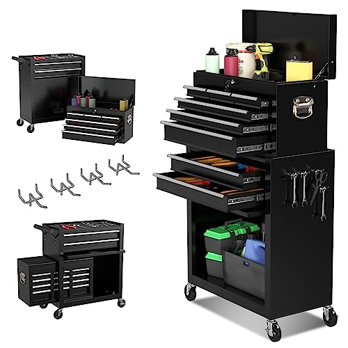High Capacity Tool Chest Tool Box, Rolling Tool Chest With 8 Drawers, Portable Top Box With Lock, Garage Tool Storage Cabinet With Wheels, Keyed Locking System Toolbox Organizer(Black) #TOP3