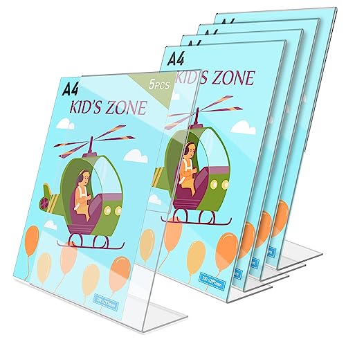 Nizirioo 5 Stück Aufsteller Acryl, A4 Tischaufsteller Schräg, Transparenter Acrylaufsteller Ständer Tischaufsteller L Aufsteller Für Cafés, Restaurants, Büros, Werbeaktionen, Dokumente
