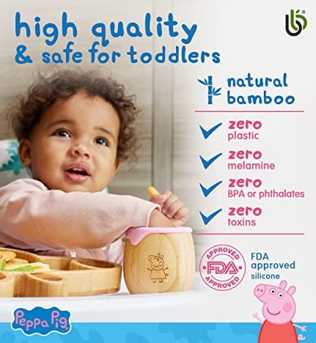 Peppa Pig X bamboo bamboo ® Kids and Toddler Suction Cup Bamboo Plate for Babies | Non-Toxic | Cool to The Touch | Ideal for Baby-Led Weaning (Peppa Cup)