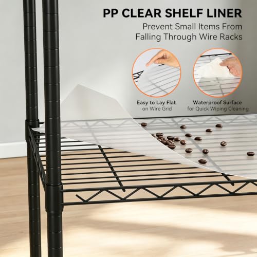 Image of BestOffice | 6-Tier Wire Storage Shelves with PP Shim | 18x45x82 | Black | Wheels | Adjustable Racks | Heavy-Duty Metal Shelf, Holds Upto 2100 lbs | No-Tool Assembly | Ideal for Home & Garage Shelving