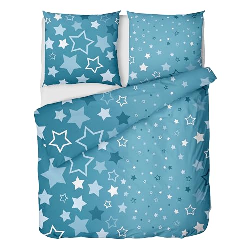 LINKHOFF Biber Bettwäsche 135x200 Sterne - Kinder Fein-Biber...