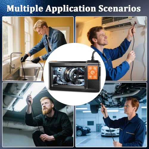 Caméra endoscope double objectif avec lumière, Ferdiiz 1080P HD Boréscope avec 4.3" IPS Écran, IP67 Caméra d'inspection étanche 8+1 réglable LED Lumières, caméra endoscopique flexible-32.8FT 10M câble
