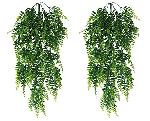 31" Boston Ferns Artificial Plants Plastic Leaves Fake Vines Fake Wall Hanging Garland Plants For Home Outdoor Garden Decor Wedding Green Grass Decoration Uv Resistant Faux Plastic Plants(2 Pcs) #TOP20