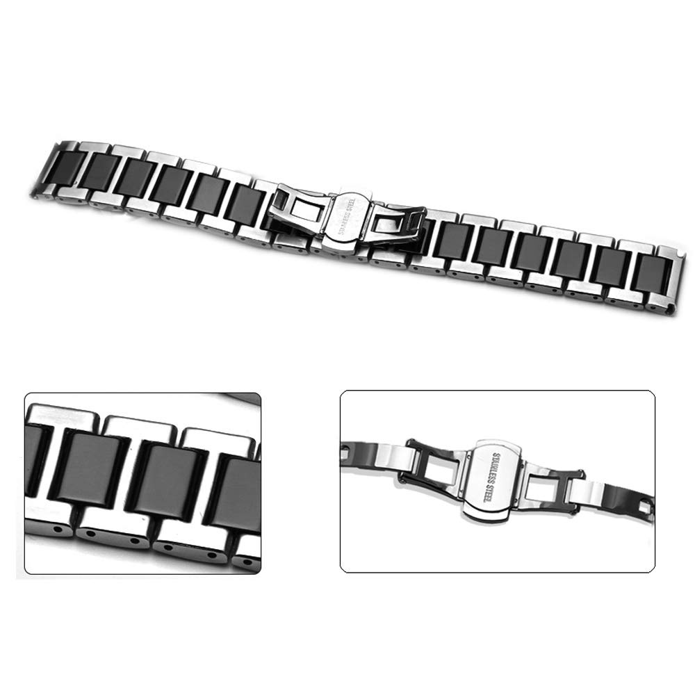 Correa de reloj de acero inoxidable y cerámica de dos tonos; todos los eslabones desmontables con herramientas; correa de repuesto; 14mm, 16mm, 18mm, 20mm, 22mm