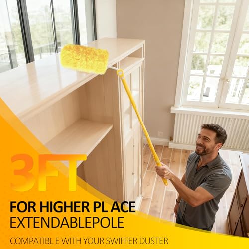 Image of Duster Refills for Swiffer 100 Count with 1 Handle, Heavy Duty 4X Microfiber 360 Swivel Disposable Dusting Pads for Multi-Surface Cleaning - Unscented