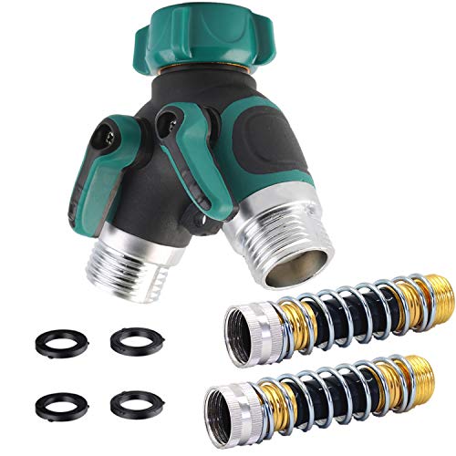 Garden Hose Splitter 2 Way Y Hose Connector Water Faucet Splitter with 2 Pack Garden Hose Extension Adapter (GREEN+2pcs connector)