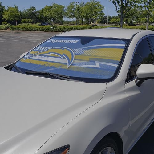 Fanmats 60058 NFL Los Angeles Chargers Windshield Sun Auto Shade, Sun Shield Sun Visor | Accordion tri-fold for storage | 59" x 29.5", Colorful Team Design