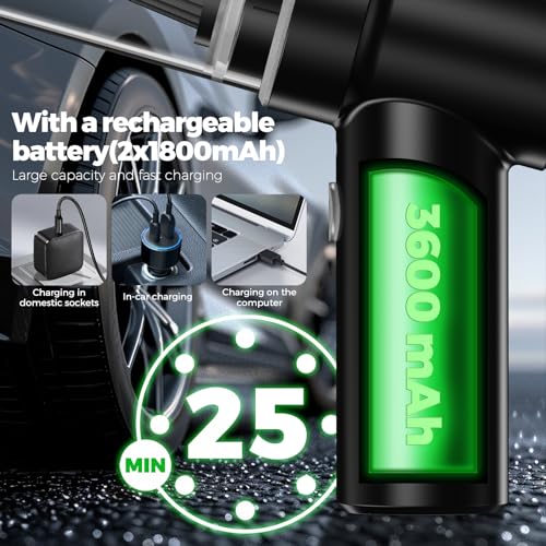 HIYAA Handheld Vacuum, 7000Pa Powerful Car Vacuum Cleaner Cordless, Portable Rechargeable Handheld Vacuum with Blowing, Blow Nozzle Brush, 2 Filters, Black - 4