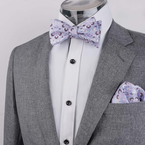 Image of Alizeal Mens 2pcs Floral Pattern Bow Tie Set | Self-tied Pocket Square Colorful Perfect for Weddings Proms Business
