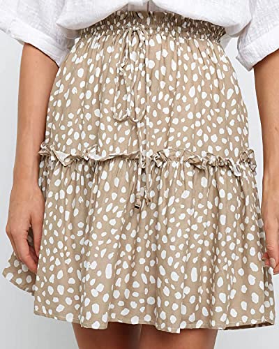 Alelly Women's Summer Cute High Waist Ruffle Skirt Floral Print Swing Beach Mini Skirt #TOP1