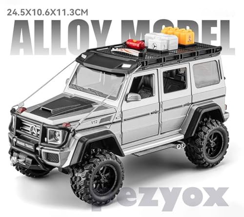 Image of 1:24 Diecast Mercedes-Benz G550-4X4 Modified Metal Pull Back Car with 6 Openable Doors & Sound Light Auto Toy car Best Gift Toys for Kids Boys (Silver)