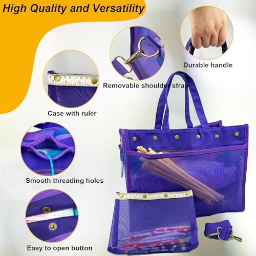 Image of Knitting Bag Large Yarn Storage Organizer,Yarn Bags for Crocheting,Crochet Storage Bags for Crochet Hooks,Knitting Needles,Knit Bags Ideal Knitting & Crochet Gift(Purple)