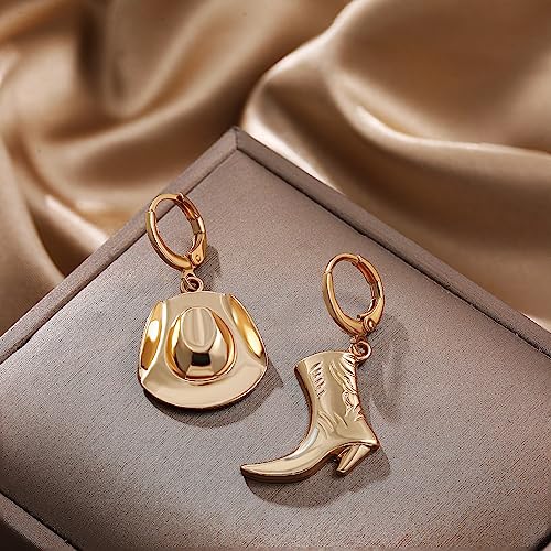 Gold Cowgirl Boot Hat Earrings Dallas Cowgboy Dangle Drop Western Style Silver Earrings for women3