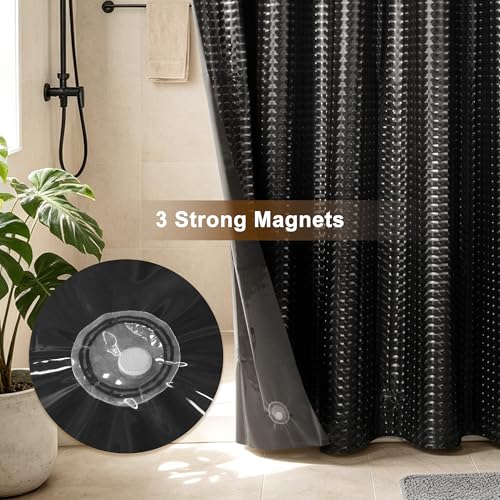 Image of Barossa Design Extra Long Shower Curtain Liner 72 inch x 84 inch, Waterproof XL PEVA Shower Liner with 3 Magnets for Bathroom, Lightweight, Metal Grommets - Dimensional Black, 72x84