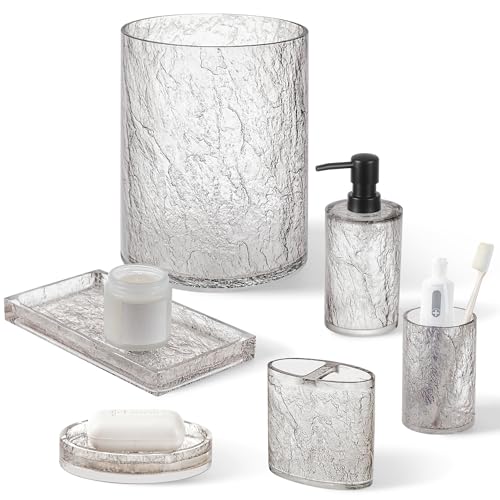 RQYIXI Bathroom Accessories Set 6 Piece, Glass Look Resin Bath