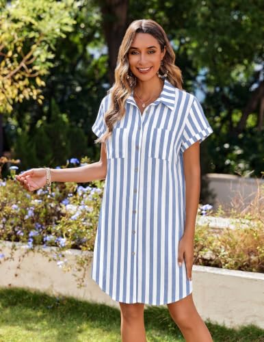 Image of Zeagoo Summer Dresses for Women 2026 Cotton Button Down Short Sleeve Tshirt Dresses Casual Mini Beach Dress