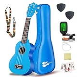 Un completo juego de iniciación todo en uno: nuestro juego de ukelele para principiantes incluye un ukelele soprano de 21 ", un práctico afinador digital, una correa colorida, un divertido repertorio de canciones, dos púas de repuesto, una cuerda de repuesto y un pulido de microfibra. tela, una bolsa conveniente y duradera y una caja impresa