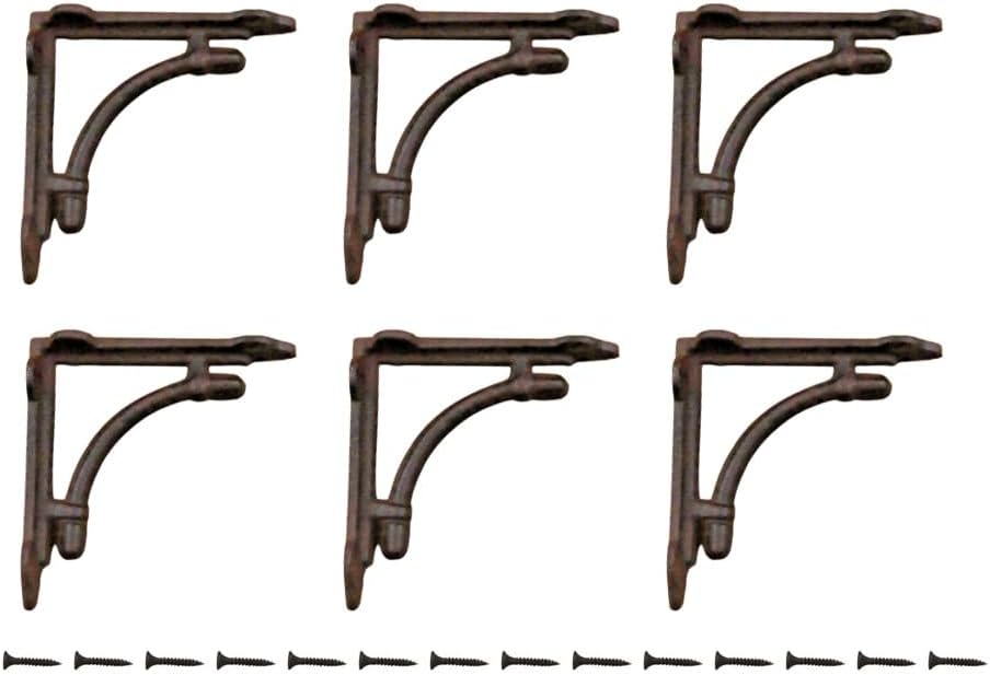 Midwest Craft House 6 Cast Iron Shelf Brackets, Rustic Brown, 4 3/8" x 4 3/8", Wall Mount