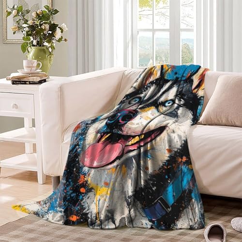 Couverture Husky sibérien chaude et moelleuse pour lit et canapé