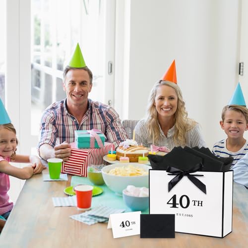 40. Geburtstag Männer Frauen Geschenktasche–Geschenktüten Geburtstag Mit 3 Seidenpapier, Karte (32× 23.5× 11cm)