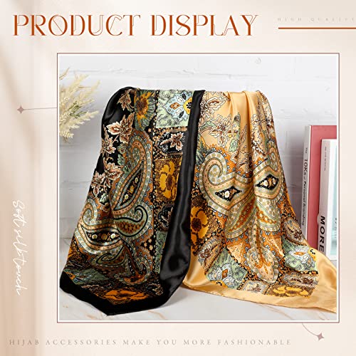 SATINIOR 35 Inch Silky Head Scarf 2 Pcs Large Square Neck Scarf Sleeping Hair Wrapping Satin Bandana for Women(Retro Color,Retro Style)3