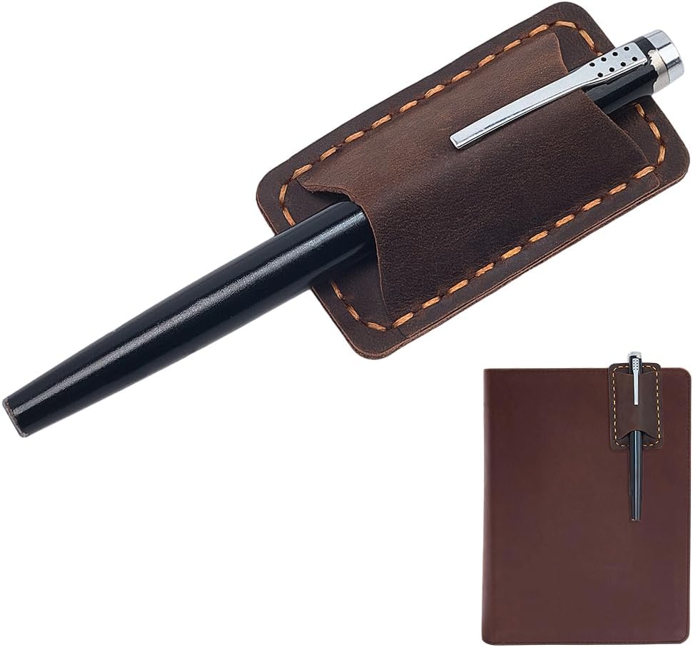 CRASPIRE Handmade Leather Pen Holder Clip Cowhide Pen Loop Holder for Notebook Sturdy Coconut Brown Pencil Holder with Metal Clip Teacher Supplies for Journals Planners Books Classroom Accessories