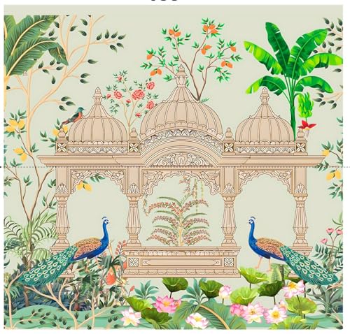 Traditinal Weddings Decorations Background Coth |Wedding Backdrop Cloth | Pooja Decoration Cloth (Peacock Backdrop 8x8 feet) bhogi Pallu Decoration Backdrop | Decorations backdrops