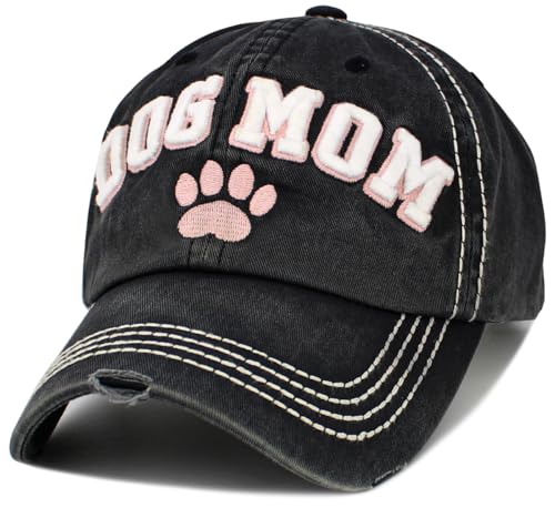 Image of KBETHOS Dog Cat Mom Dad Theme Womens Baseball Cap Distressed Vintage Unconstructed Embroidered Patch Hat