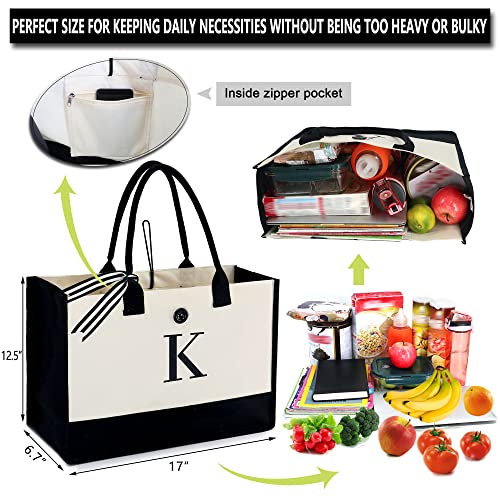 Beegreen Personalized Gifts For Women Canvas Tote Bag For Women Who Have Everything Embroidery 13Oz Self Care Gifts For Women Teacher Friends Sister Birthday Gifts For Her Mom Monogrammed Beach Bag K #TOP2