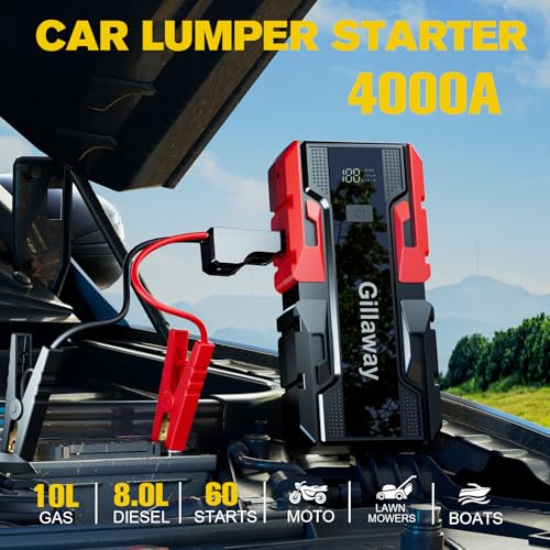 Image of 001B 4000A Car Jump Starter, Jump Starter Battery Pack for Up to 10L Gas and 8L Diesel Engines, Portable 12V Jump Box with USB Ports, LCD Display, Storage Case, LED Light- HIVAGI