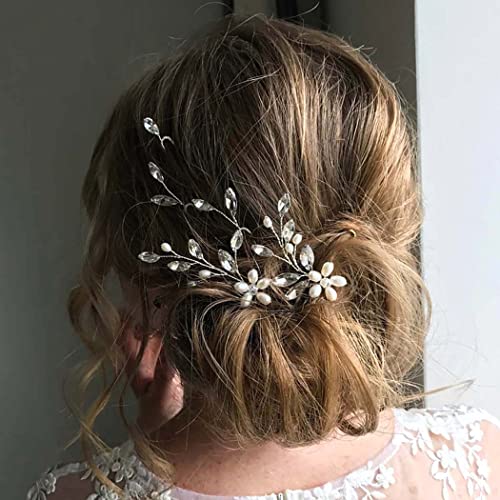 Fairvir Haarnadeln für die Braut Hochzeit silber glitzernde Strass Haarnadel Perlen Braut Haarschmuck für Damen und Mädchen (2 Stück) (Silber) Cover