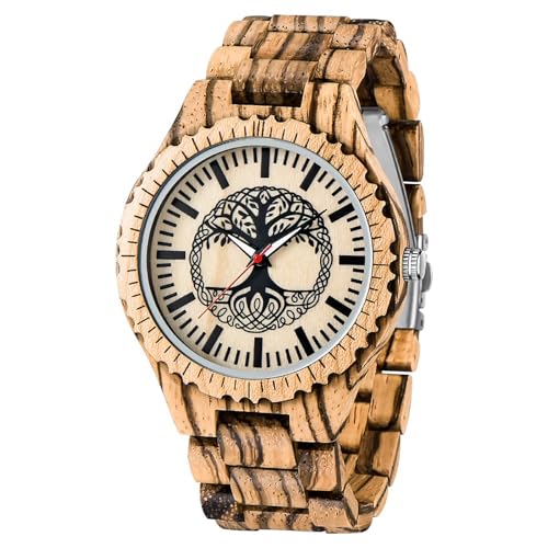 Montre en bois pour homme Tiong avec cadran arbre de vie et mouvement quartz analogique