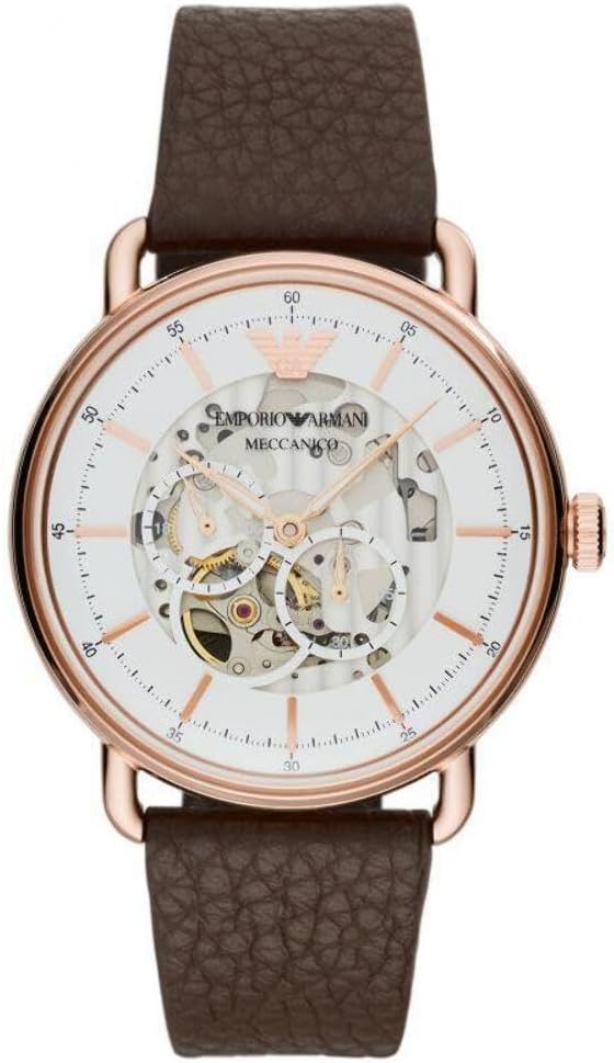 Emporio Armani Leather Aviator Analog White Dial Men Watch-Ar60027, Brown Band