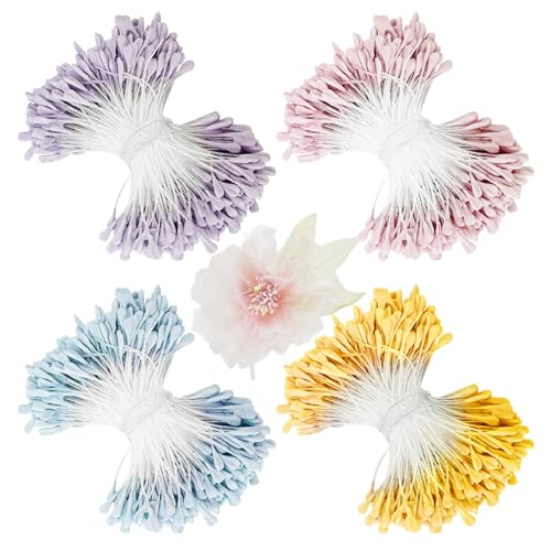 Jiehaojia 1400Pcs 3mm Double Head Flower Stamen Pistil Multicolor Artificial Floral Stamen for Flower Making,DIY Christmas Card,Wedding Decoration