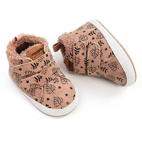 Image of HsdsBebe Baby Ankle Boots Infant Boys Girls Fleece Booties Anti-Slip Rubber Sole Sneakers Toddler Newborn Walking Crib Shoes