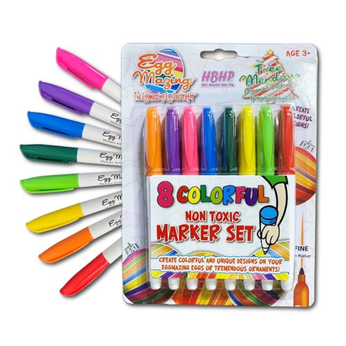 The Eggmazing Egg Decorator The Original EggMazing Easter Egg - Treemendous Christmas Tree Ornament Decorator - Replacement 8 Colorful Non-Toxic Marker Set (Multicolor) - Packaging May Vary