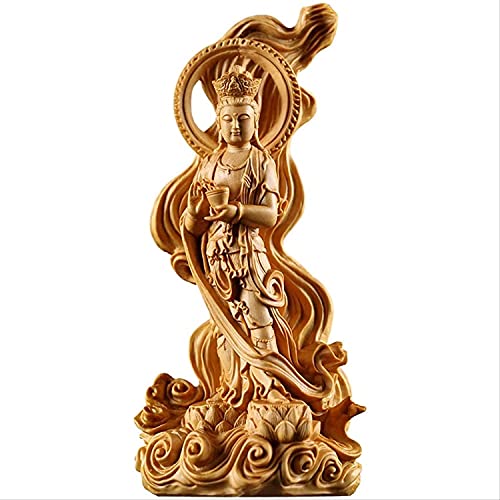 Statue Guanyin bois Bodhisattva Bouddha décoration table salon meuble TV