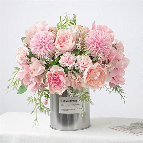 Artificial Flowers for Decoration,Peony Silk Flowers Hydrangea Fake Flowers ,Realistic Pink Artificial Flowers Table Decorations for Dining Room,Flower Arrangement for Home Office Decoration, 2 Pieces