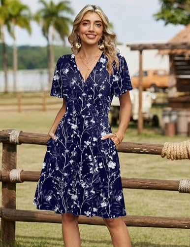 Image of Zeagoo Womens Summer Dresses Wrap V Neck Dress Floral A-Line Ruffle Sleeve Casual Sundress with Pockets 2026