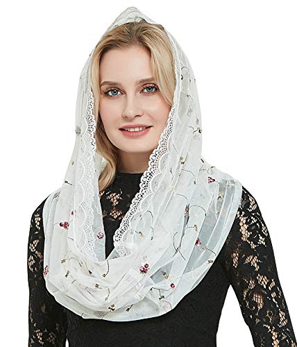 Orthodox Veil Head Covering with Embroidered Flowers Catholic Chapel Mantilla veil V50