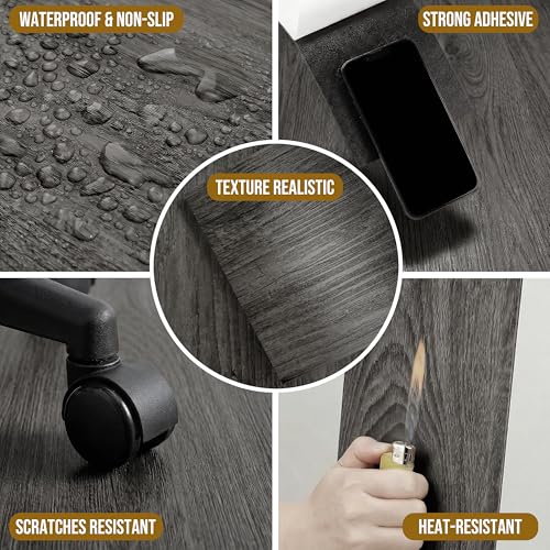 Image of Waterproof Peel and Stick Floor Tile, 54 Sq.Ft Dark Grey Vinyl Wood Flooring, Easy DIY-Install & Durable for Kitchen, Bedroom, Bathroom, RVs, Rental-Friendly (36-Planks 6 inchx36 inch)