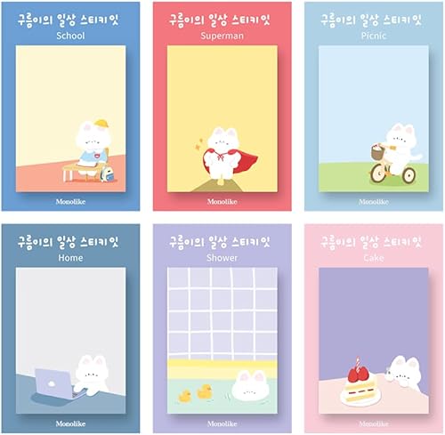Monolike Gureum's Daily Life Sticky-it - Juego de 6 bloc de notas autoadhesivo, 50 hojas