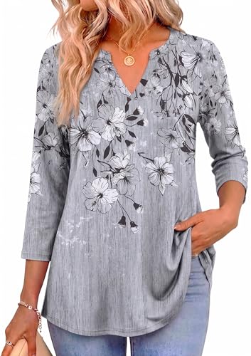Image of Zeagoo Womens 3 /4 Length Sleeve Tops V Neck Tunic Dressy Casual Blouse