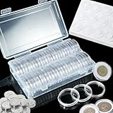 Münzkapseln 40mm,50 Stück Münzkapsel,Silbermünzen Aufbewahrung,Münzkapseln 2 Euro,Münzetui,Münzen Aufbewahrung Box mit (17/20/25/27/30/33/38/40mm) Weicher Schaumstoffringe für Aufbewahrung münzen