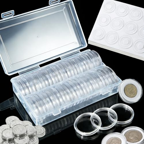 Münzkapseln 40mm,50 Stück Münzkapsel,Silbermünzen Aufbewahrung,Münzkapseln 2 Euro,Münzetui,Münzen Aufbewahrung Box mit (17/20/25/27/30/33/38/40mm) Weicher Schaumstoffringe für Aufbewahrung münzen