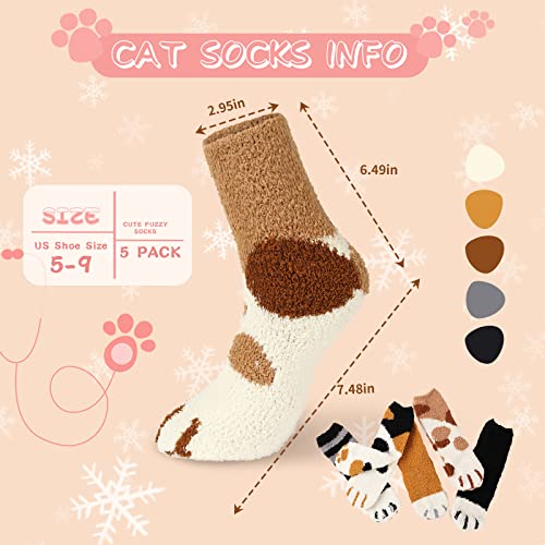 5 Pairs Fuzzy Cat Socks - Warm, Fluffy, Plush Winter Socks for Women4