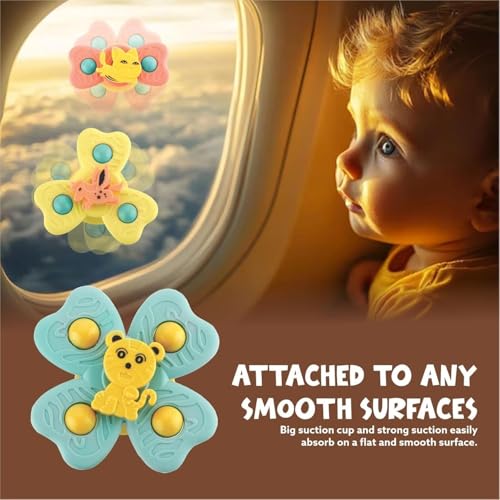 Image of Niku Bath Toys Suction Cup Spinner Toy for Baby Boys Girls | Set of 3 | Waterproof Suction Cup Spinning Top | ABS Plastic | Non Toxic BPA Free | Rotating Learning Toy