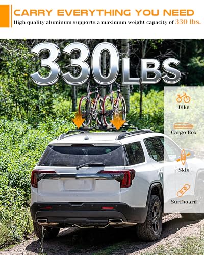 Image of Roof Rack Cross Bars Fit for 2017-2023 GMC Acadia with Side Rails, Easy Install 220 lbs Aluminum Crossbars Cargo Carrier, Rooftop Accessories for Bike Kayak Surfboard Skis Luggage