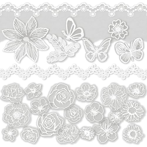 Papier décoratif vintage à fleurs blanches pour scrapbooking, papier esthétique avec ruban de...