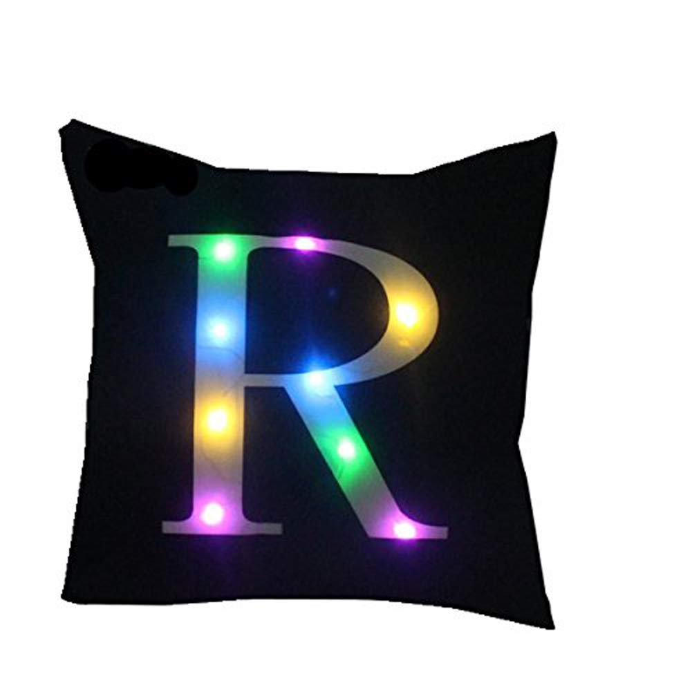 ZUODU Creative LED Colorful Lighting Velvet Letter Cushion Cover Pillow Cover Bar Use Party Use Festival Use Gift Use18”x18” or 45cm x 45cm 1pc (R-Black)